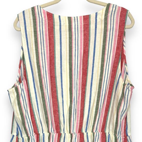 Old Navy Gauzy Shift Dress Full Button Sleeveless Linen XL Beachy Coastal Stripe - Picture 7 of 13